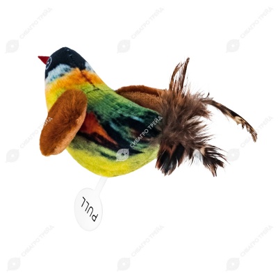 Игрушка WOGY Птичка с меховыми крылышками (17/12 * 6 см) для кошек, мягкая, интерактивный звук, микс