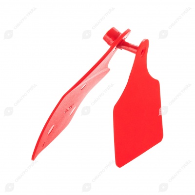 Бирка двойная СКС (75 * 100 мм + 61 * 80 мм) красная металл.наконечник (под щипцы СКС с иглой), 100 шт