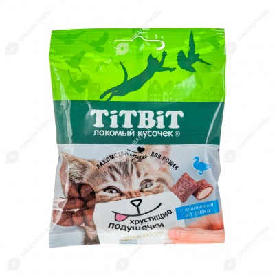 Лакомство Хрустящие подушечки для кошек с паштетом из утки, 30 г. TITBIT.