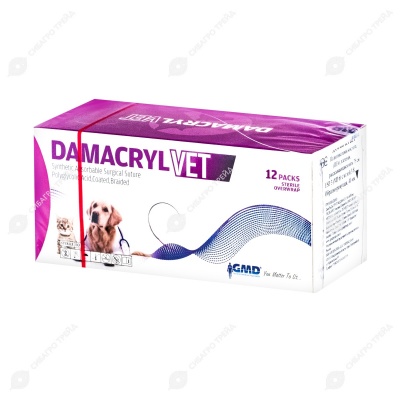 DAMACRYL (ПГА) плетеная рассасывающаяся нить (1 * 75 см, 3) с иглой 40 мм, 3/8, обратно-режущая, 12 шт