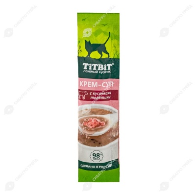 Лакомство Крем-суп для кошек с кусочками телятины, 10 г. TITBIT.