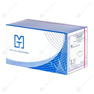 Нить PGA (ПГА), фиолетовый MP 3,5 (USP 0), 75 см 1 игла режущая, 30 мм, изгиб 1/2, 20 шт, МТ