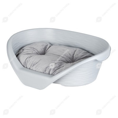 Лежак для кошек и собак пластиковый (610 * 415 * 205 мм) с подушкой, серый, АЛЬТЕРНАТИВА