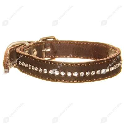 Ошейник №20 кожаный (ДВОЙНОЙ, СТРАЗЫ), КАСКАД