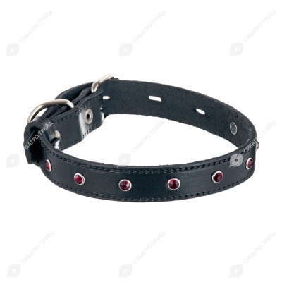 Ошейник кожаный (СТРАЗЫ) 32 - 41 см, 2 см, ЗООНИК