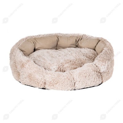 Лежак овальный пухлый FURRY №1 с подушкой 65 * 53 * h20 см (вельвет, мех, синтепух), бежевый
