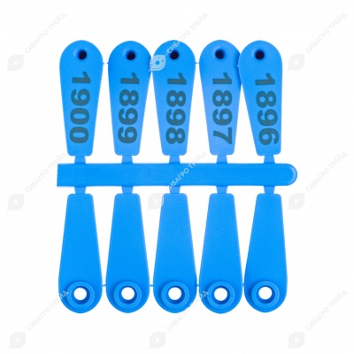 Бирка "Лепесток" с номером, под щипцы с синей иглой 50 * 18 мм, 50 шт