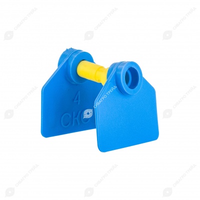 Бирка двойная СКС (35 * 32 мм) синяя с номером (под щипцы СКС без иглы), 200 шт