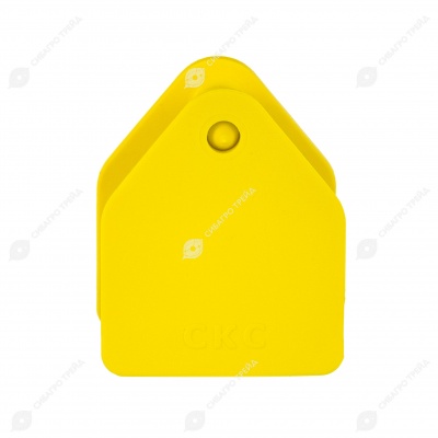 Бирка двойная СКС (40 * 48 мм) жёлтая без номера (под щипцы СКС без иглы), 100 шт.