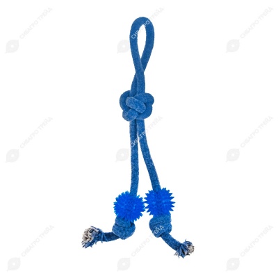 Игрушка канатная WOGY Velour style мячи игольчатые 2 шт с ручкой (d=4,5 см, l=36 см) для собак