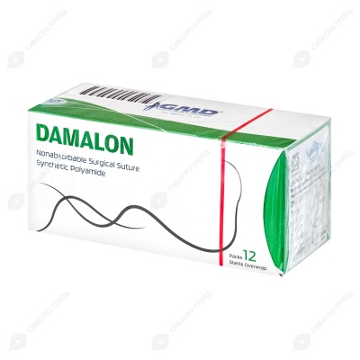 DAMALON (ПА) мультифиламентная нерассасывающаяся нить (1 * 75 см, 3-0) с иглой 26 мм, 1/2, колющая, 12 шт