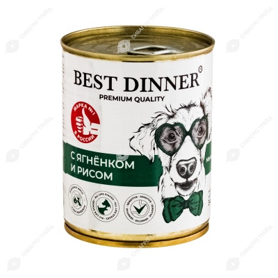 BEST DINNER МЕНЮ №5 консервы для собак и щенков (ЯГНЕНОК, РИС), 340 г
