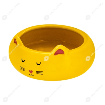 Миска керамическая КОШКА-ЛЕПЕШКА ( 13 * 5,5 см) жёлтая