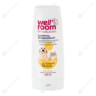 WELLROOM шампунь-кондиционер для длинношерстных для кошек и собак, 400 мл
