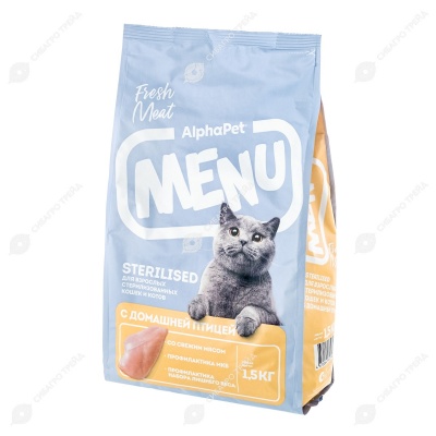 ALPHAPET MENU для взрослых стерилизованных кошек (ДОМАШНЯЯ ПТИЦА), 1,5 кг.