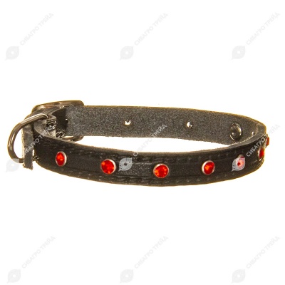 Ошейник кожаный (СТРАЗЫ) 19 - 26,5 см, 1 см, ЗООНИК