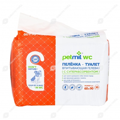 Пелёнки PETMIL с суперабсорбентом 60 * 90 см, 30 шт