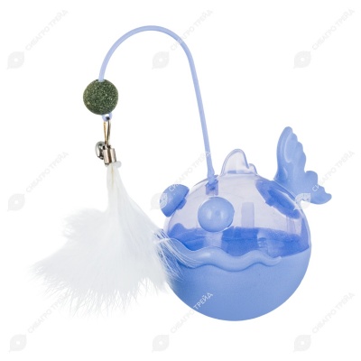 Игрушка-неваляшка Кит с емкостью для лакомств и дразнилкой перо с мятным шариком для кошек, NUNBELL