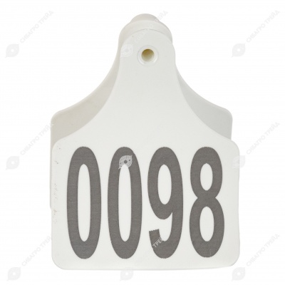 Бирка двойная СКС (61 * 80 мм) белая с номером (под щипцы СКС с иглой), 100 шт