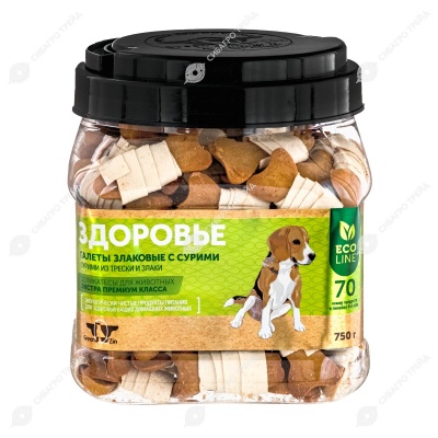 Лакомство ЗДОРОВЬЕ галеты сурими из трески и злаки для собак и кошек, 750 г, GREENQZIN