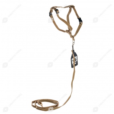 Комплект шлейка (ОШ 20-30 см, ОГ 30-45 см) и поводок (1,2 м), 1 см, БЕЖЕВЫЙ, ДАРЭЛЛ