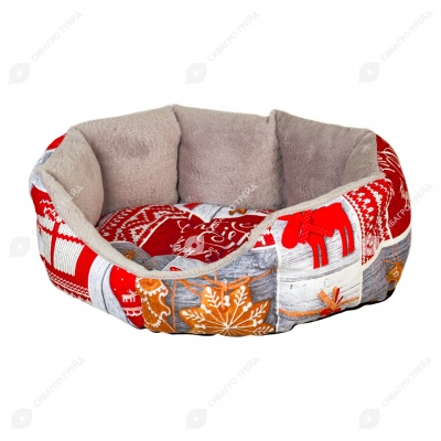 Лежанка НОВОГОДНИЕ ЧУДЕСА №1 серый мех (50 * 40 * 16 см), BLACK CAT