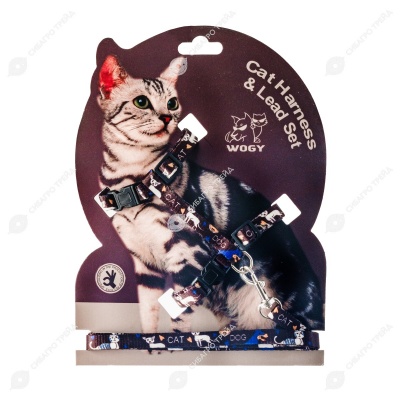 Шлейка-жилет WOGY с поводком (120 * 1 см) для кошек, микс