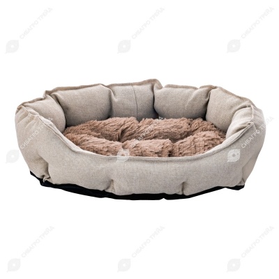 Лежак овальный пухлый FURRY LIGHT №1 с подушкой 47 * 40 * h18 см (рогожка, мех, синтепух), бежевый