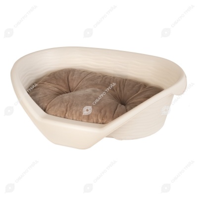 Лежак для кошек и собак пластиковый (610 * 415 * 205 мм) с подушкой, бежевый, АЛЬТЕРНАТИВА