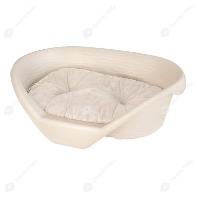 Лежак для кошек и собак пластиковый (610 * 415 * 205 мм) с подушкой, бежевый, АЛЬТЕРНАТИВА