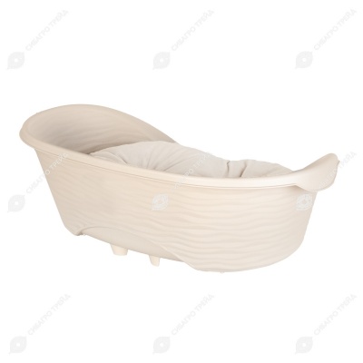 Лежак для кошек и собак пластиковый (610 * 415 * 205 мм) с подушкой, бежевый, АЛЬТЕРНАТИВА