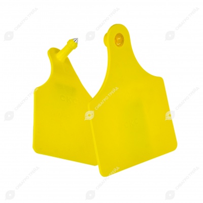 Бирка двойная СКС (75 * 100 мм + 61 * 80 мм) жёлтая металл.наконечник (под щипцы СКС с иглой), 100 шт