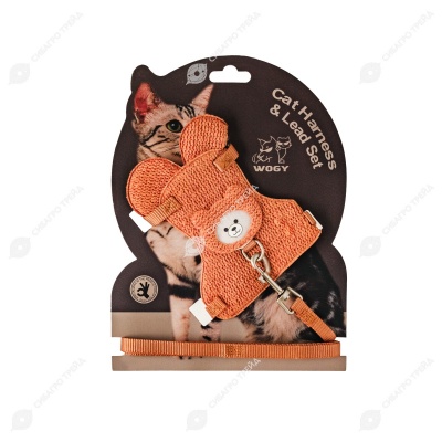 Шлейка WOGY Мишка (13 * 10,5 см) с поводком (120 * 1 см) для кошек, микс