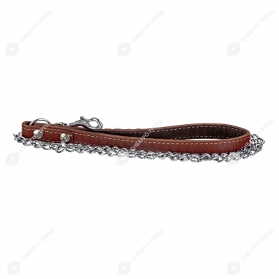 Поводок-цепь 2 мм с кожаной ручкой, 1 м, ЧК