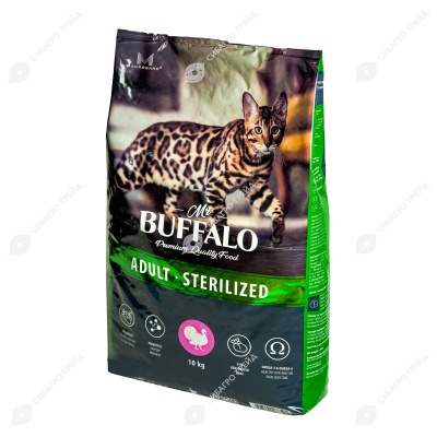 MR. BUFFALO STERILIZED для стерилизованных кошек и кастрированных котов, (ИНДЕЙКА), 10 кг