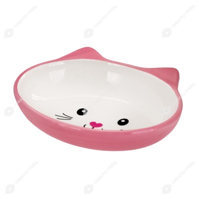 Миска керамическая овальная КОШАЧЬЯ МОРДОЧКА розовая, 200 мл