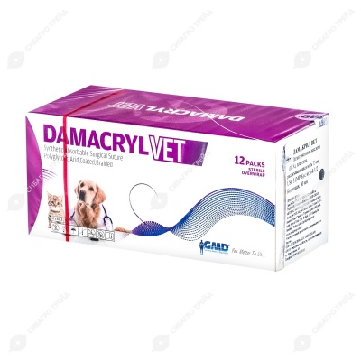 DAMACRYL (ПГА) плетеная рассасывающаяся нить (1 * 75 см, 3) с иглой 40 мм, 1/2, колющая, 12 шт