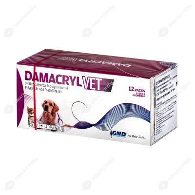 DAMACRYL (ПГА) плетеная рассасывающаяся нить (1 * 75 см, 5-0) с иглой 16 мм, 3/8, обратно-режущая, 12 шт