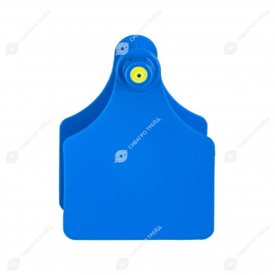 Бирка двойная СКС (61 * 80 мм) синяя без номера (под щипцы СКС с иглой), 100 шт